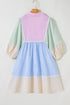 Multicolour Striped Patchwork Ric Rac Puff Sleeve Collared Mini Dress